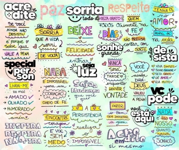 Kit Digital Frases Fofas Motivacional Esperança Crença Png