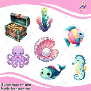 kit digital fundo do mar aquarela ia papelaria personalizada 1