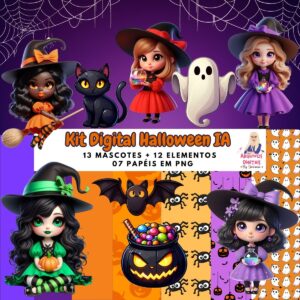 kit digital halloween ia png papelaria