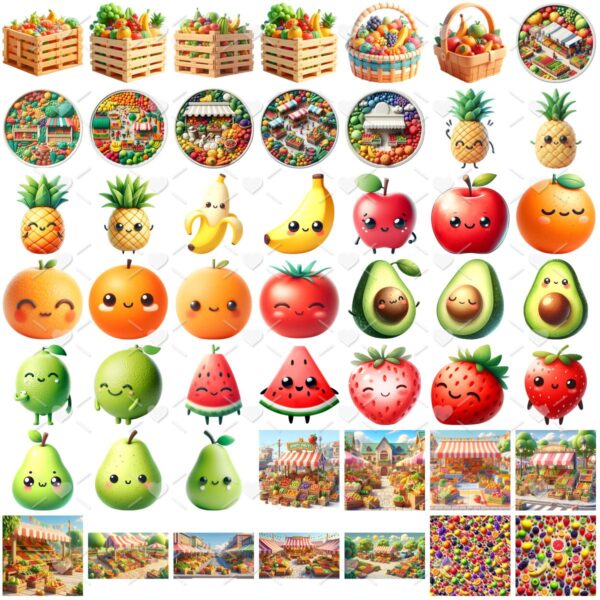 Kit Digital Hortifruti Fofo Legumes Frutas Cute Imagens Png