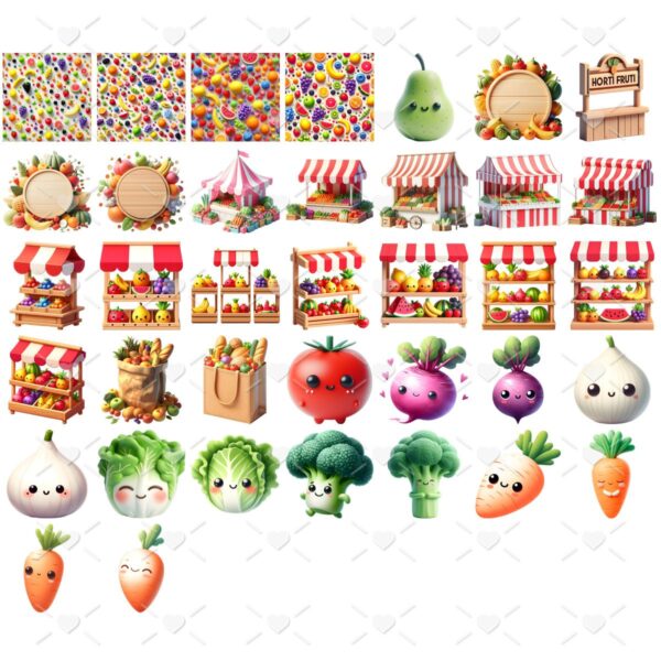 Kit Digital Hortifruti Fofo Legumes Frutas Cute Imagens Png
