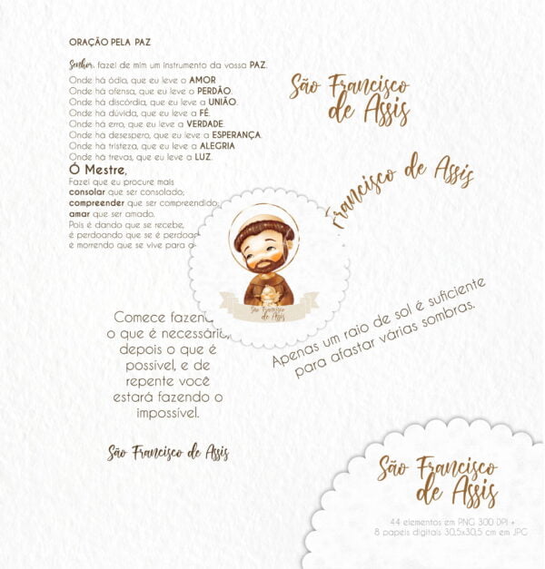 Kit Digital Ilustrações Aquareladas São Francisco de Assis