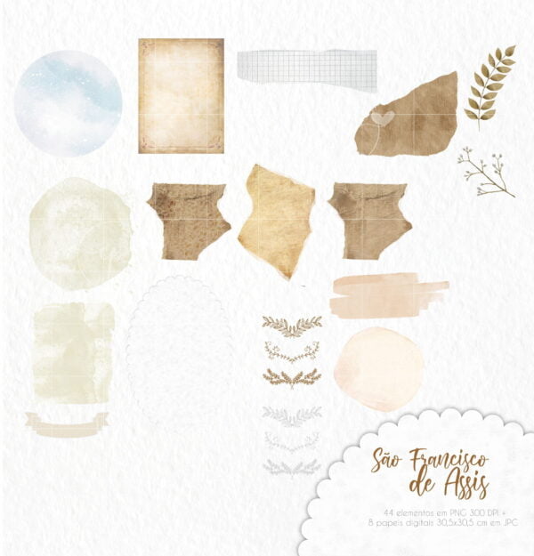 Kit Digital Ilustrações Aquareladas São Francisco de Assis