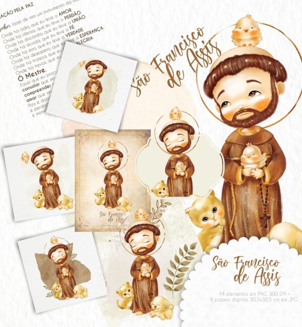 Kit Digital Ilustrações Aquareladas São Francisco de Assis
