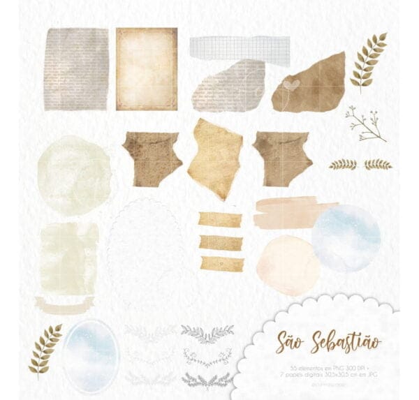 Kit Digital Ilustrações Aquareladas São Sebastião Artes Png