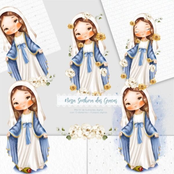 Kit Digital Ilustrações Nossa Senhora Das Graças Imagens Png