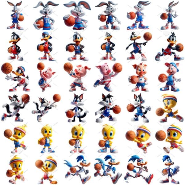 Kit Digital Looney Tunes Basquete 3D Cute Fofo Ilustrações