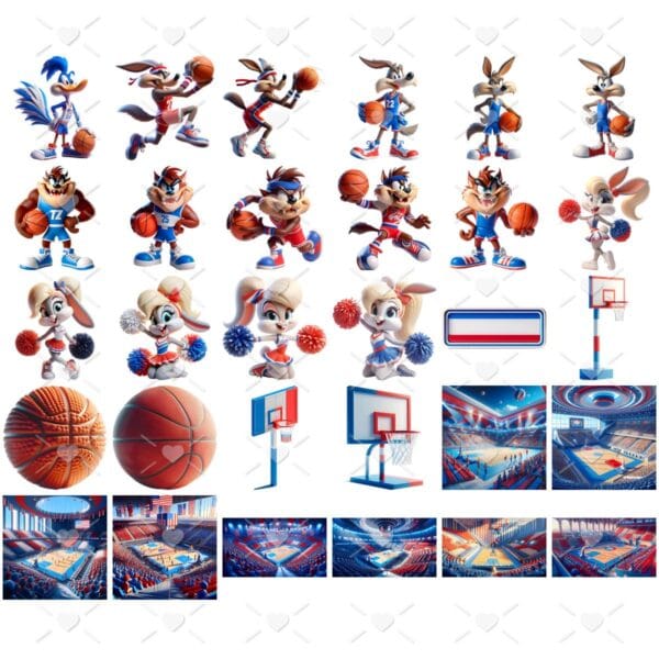 Kit Digital Looney Tunes Basquete 3D Cute Fofo Ilustrações