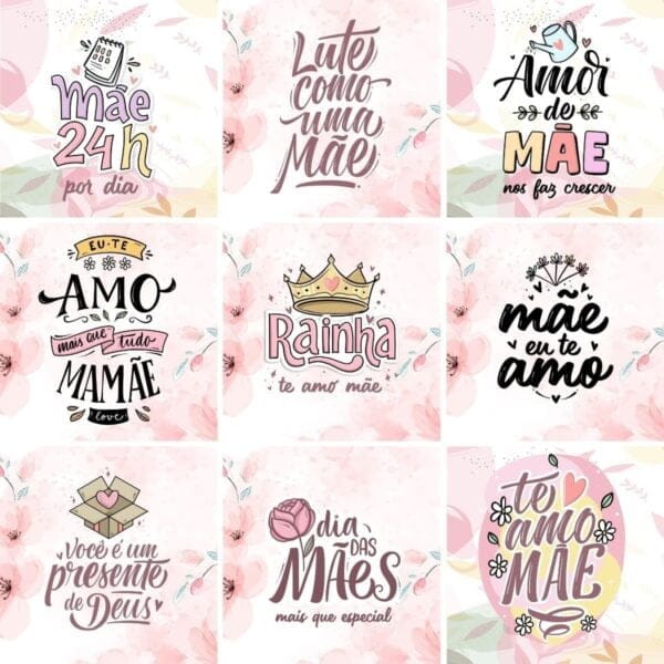 Kit Digital Mães Frases Lettering Caneca Agenda Camiseta