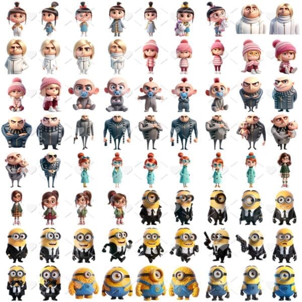 Kit Digital Meu Malvado Favorito Minions 3D Ilustrações Png