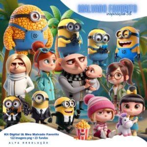 Kit Digital Meu Malvado Favorito Minions 3D Ilustrações Png