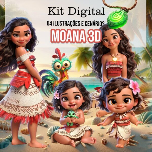 Kit Digital Moana 3D Cute Fofo Ilustrações Png Transparente