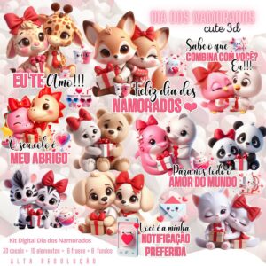 Kit Digital Namorados 3d Animais Casais Namorados Png 2