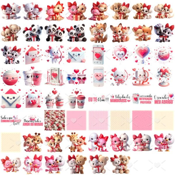 Kit Digital Namorados 3d Animais Casais Namorados Png