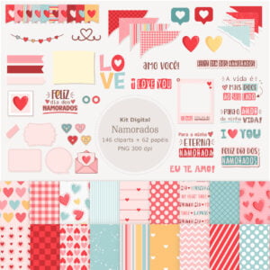 Kit Digital Namorados Ilustrações Fofas + Frases Lettering