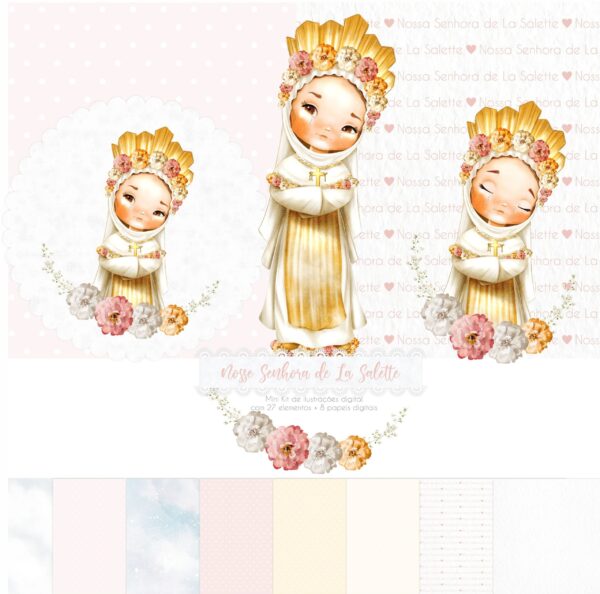 Kit Digital Nossa Senhora de La Salette Santinhos Aquarelado