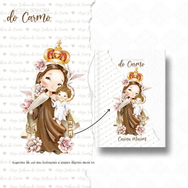 Kit Digital Nossa Senhora do Carmo Santinhos Aquarelados