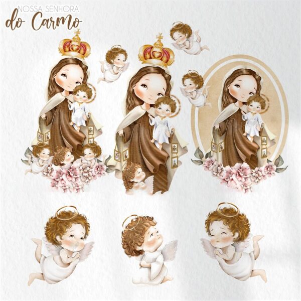 Kit Digital Nossa Senhora do Carmo Santinhos Aquarelados