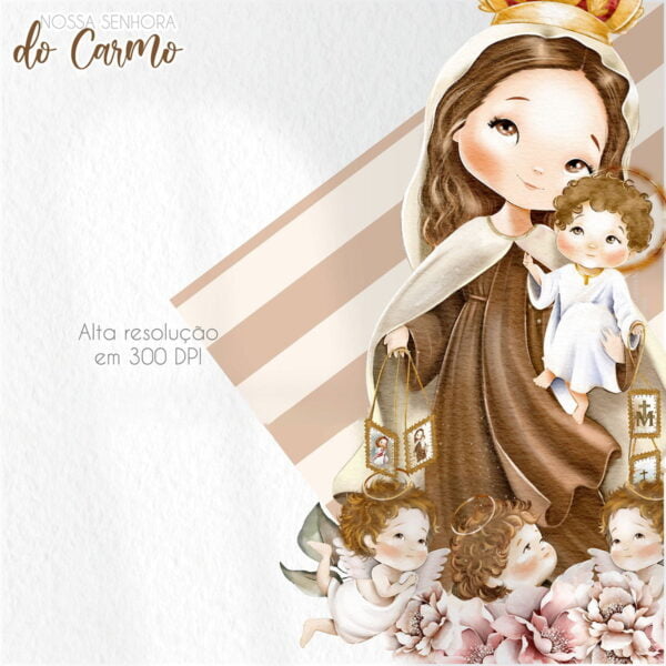 Kit Digital Nossa Senhora do Carmo Santinhos Aquarelados