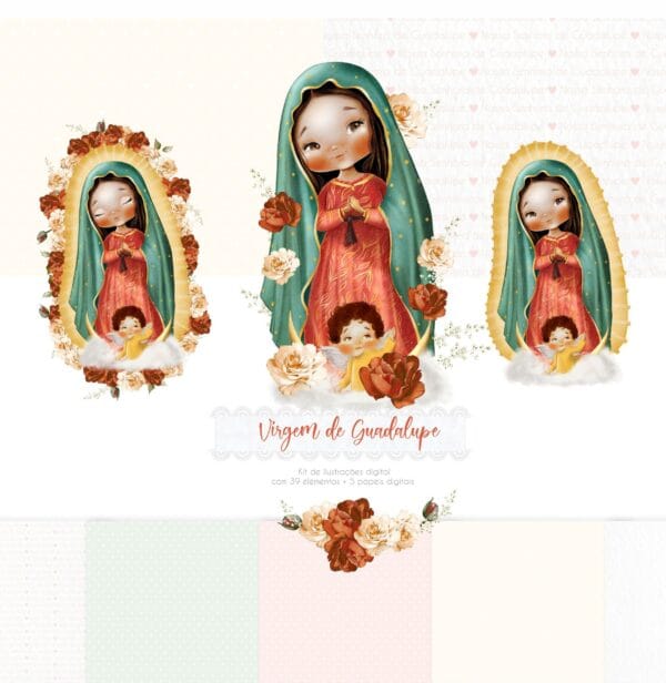 Kit Digital Nossa Senhora Guadalupe Santinhos Aquarelados