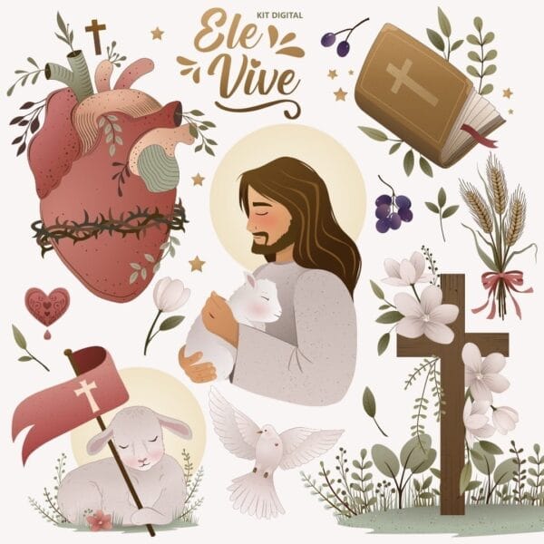 Kit Digital Páscoa Cristã Ele Vive Cristo Scrapbook Imprimir