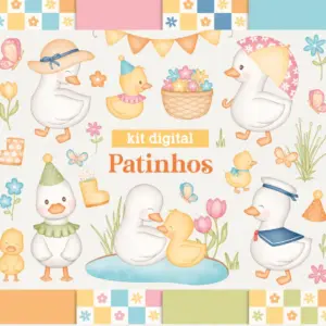 Kit Digital Patinhos Aquarela Png Personalizados Papercraft 10