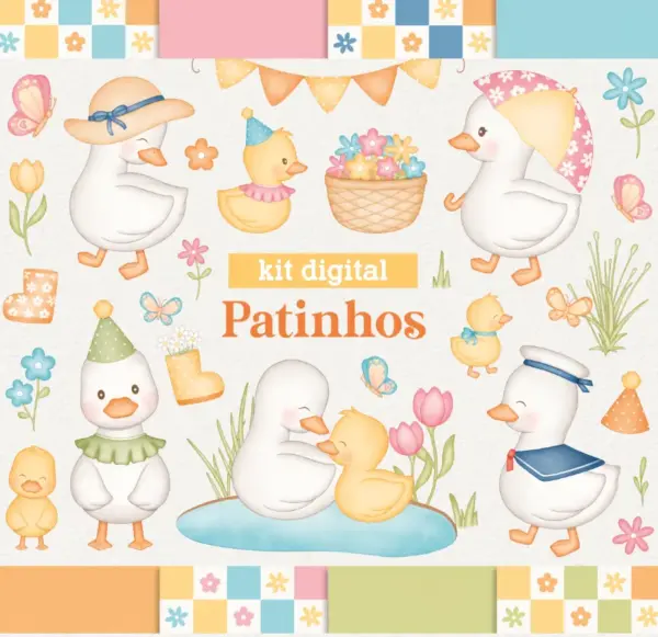 Kit Digital Patinhos Aquarela Png Personalizados Papercraft 10