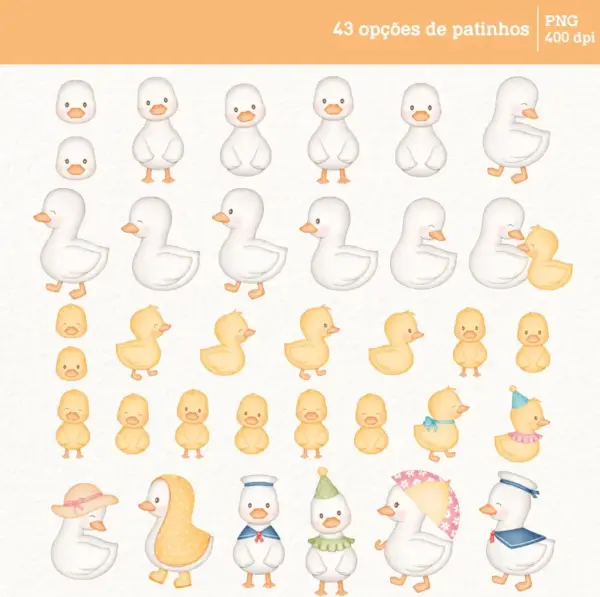 Kit Digital Patinhos Aquarela Png Personalizados Papercraft 7