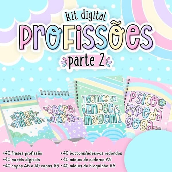Kit Digital Profissões 2 Frases Ilustradas Capas E Miolos