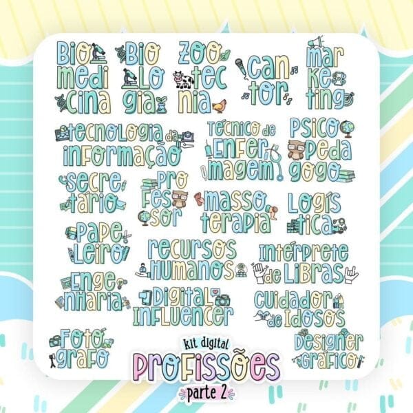 Kit Digital Profissões 2 Frases Ilustradas Capas E Miolos