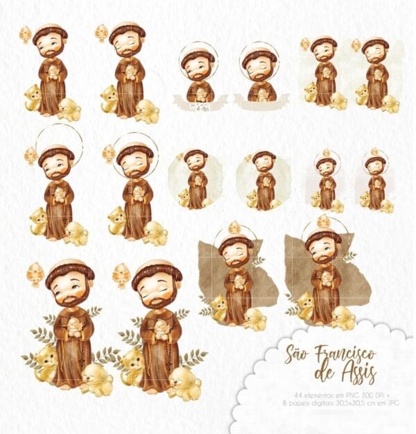Kit Digital Santinhos Católicos Aquarelados Ilustrações Png
