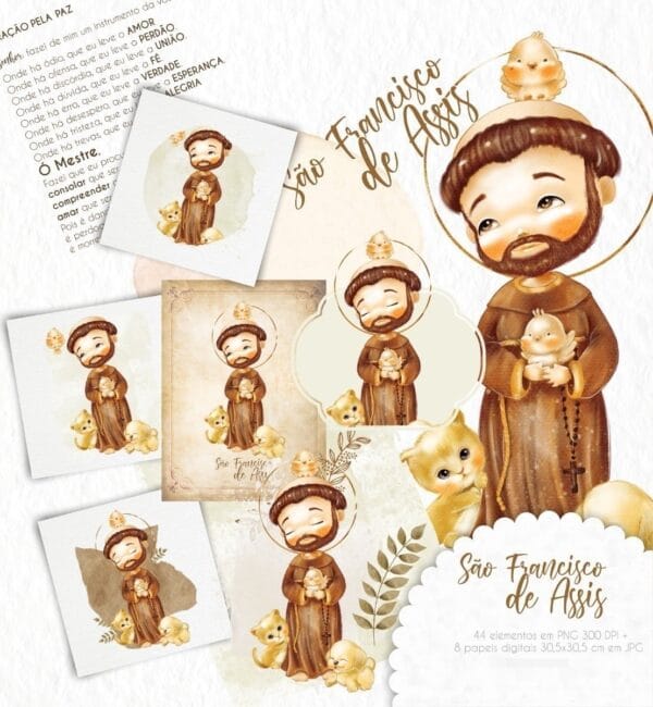 Kit Digital Santinhos Católicos Aquarelados Ilustrações Png