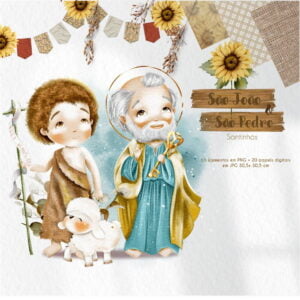 Kit Digital São João e São Pedro Santinhos Católicos Png