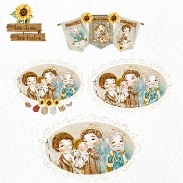 Kit Digital São João e São Pedro Santinhos Católicos Png