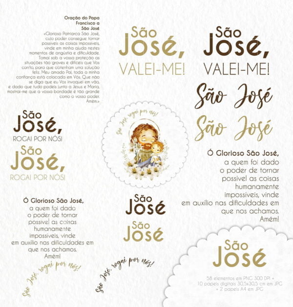 Kit Digital São José Santinhos Aquarelados Igreja Católica
