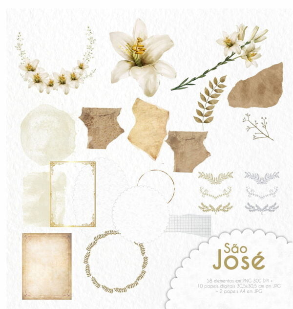 Kit Digital São José Santinhos Aquarelados Igreja Católica