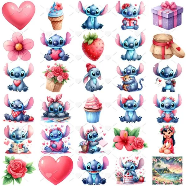 Kit Digital Stitch Namorados Fofos Ilustrações Png Sem Fundo