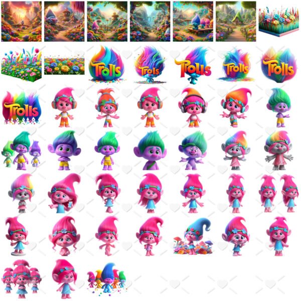 Kit Digital Trolls Ilustrações e Imagens PNGs para Imprimir