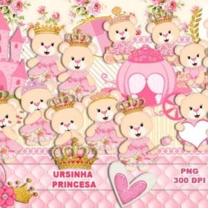 Kit Digital Ursinha Princesa Rosa Arquivos P Personalizados