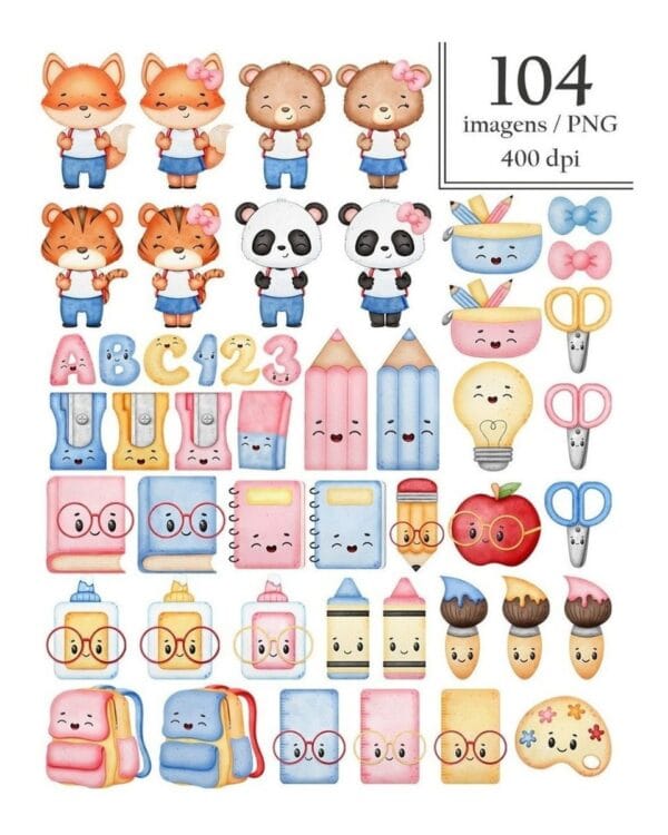 Kit Digital Volta As Aulas Aquarelado Animais Fofinhos Png