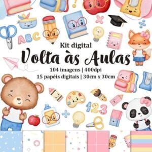Kit Digital Volta As Aulas Aquarelado Animais Fofinhos Png
