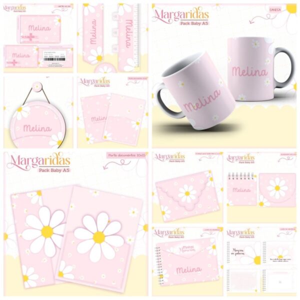 Kit Encadernação Baby Margaridas - Arquivo Digital