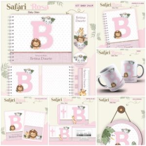 kit encadernacao baby safari rosa inicial arquivo digital papelaria
