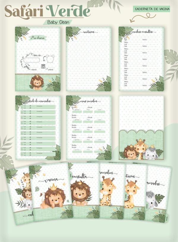 Kit Encadernação Baby Safari Verde Inicial - Arquivo Digital - Imagem 3