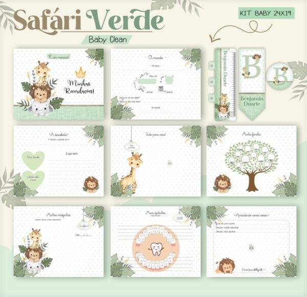 Kit Encadernação Baby Safari Verde Inicial - Arquivo Digital - Imagem 5