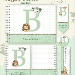 kit encadernacao baby safari verde inicial arquivo digital papelaria personalizada