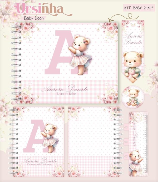 Kit Encadernação Baby Ursinha Rosa Inicial - Arquivo Digital