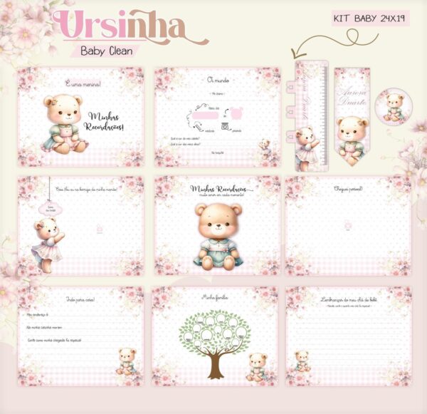 Kit Encadernação Baby Ursinha Rosa Inicial - Arquivo Digital - Imagem 5