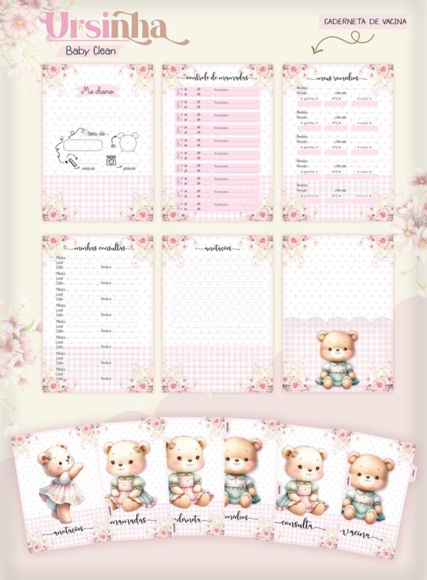 Kit Encadernação Baby Ursinha Rosa Inicial - Arquivo Digital - Imagem 4