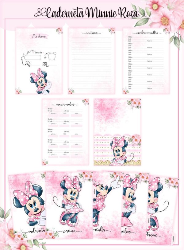 Kit Encadernação Infantil Minnie Rosa - Arquivo Digital